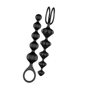 Black and blue Satisfyer Love Beads set with two textured silicone designs.