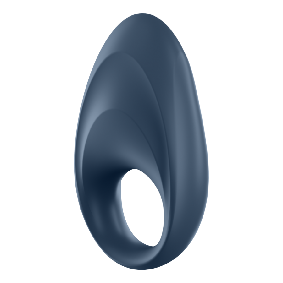 Dark blue Satisfyer Mighty One Vibrating Ring with an adjustable fit.