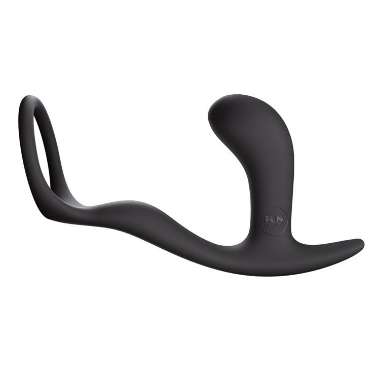Black Fun Factory Bootie Ring with a vibrating plug and snug-fitting ring.
