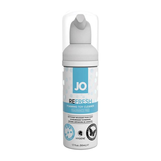 Clear JO Foaming Toy Cleaner in a gentle, antibacterial formula.