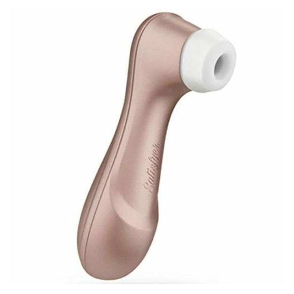 Light gold Satisfyer Pro 2 Air-Pulse Clitoral Stimulator with an ergonomic design.