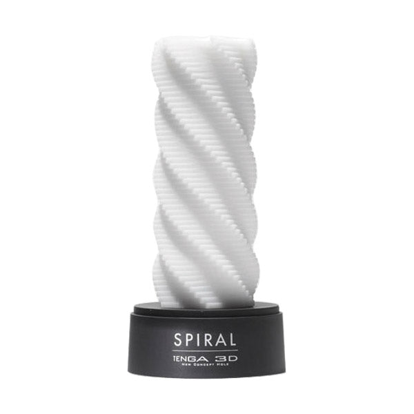 White Tenga 3D Spiral Male Masturbator with a twisted, textured interior.