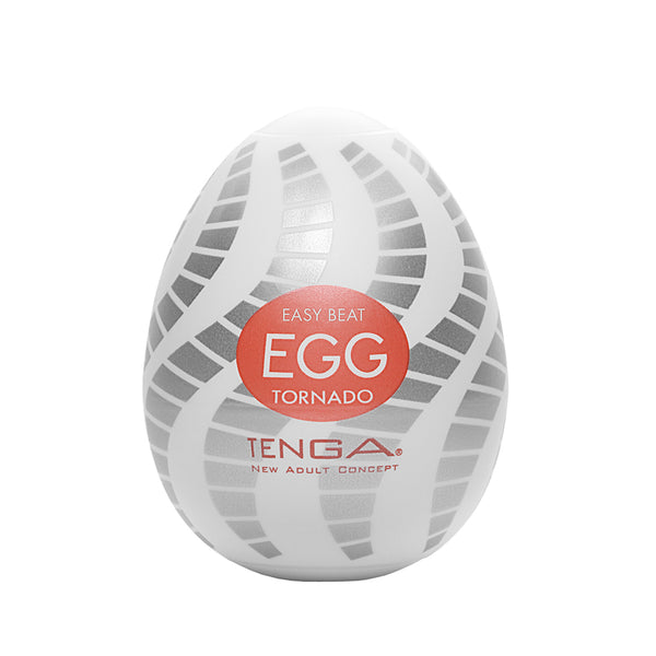 White Tenga Egg Tornado with a spiraled, textured interior for deep stimulation.