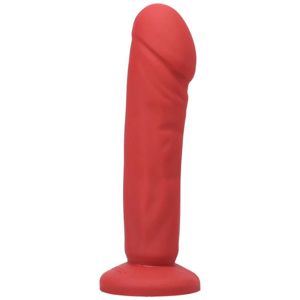 Crimson red Tantus Vamp dildo with a realistic design, flared base, and smooth silicone finish.