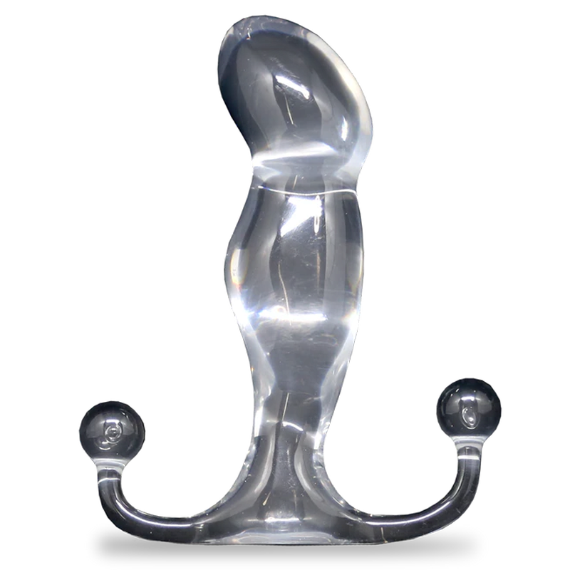 Clear Aneros Progasm Ice with a smooth, transparent design and curved shape.