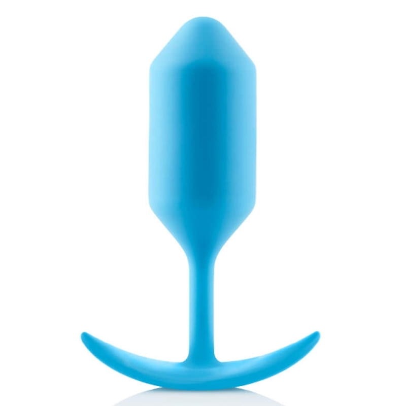 Teal snug plug with a weighted core and contoured shape for enhanced anal stimulation.