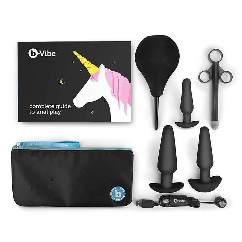 Blue b-Vibe Anal Training & Education Kit with multiple plug sizes and expert guidance.