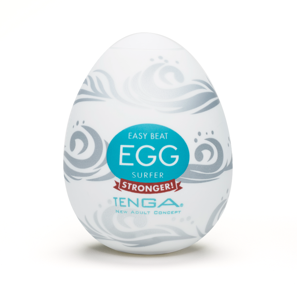 White Tenga Egg Surfer with wave-like textured ridges for stroking pleasure.