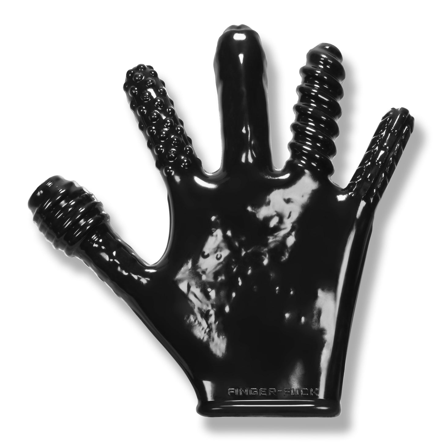 Black OXBALLS Finger Fuck Glove with textured fingers for enhanced stimulation.