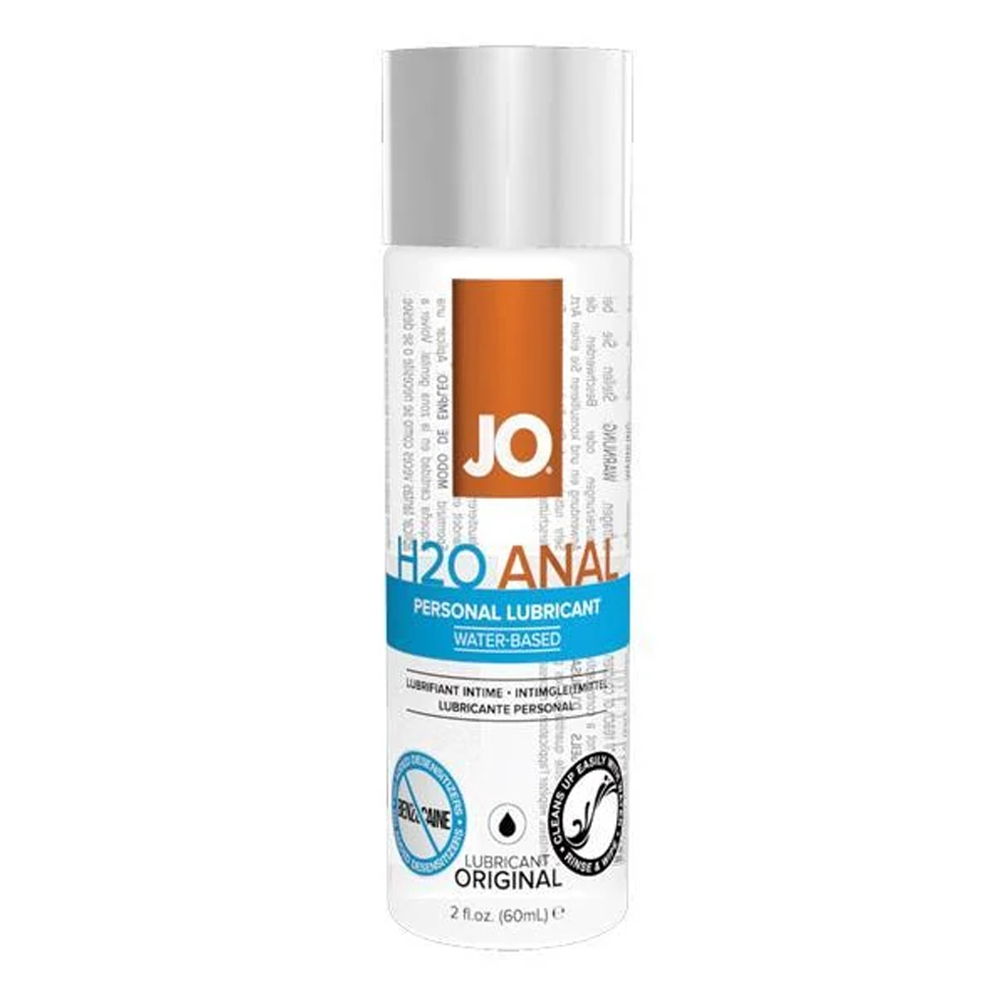 Clear JO Anal H2O Lubricant with a thicker, water-based texture for anal play.