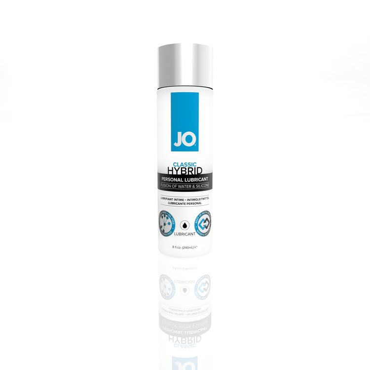 Clear JO Classic Hybrid Lubricant with a smooth silicone-water blend.