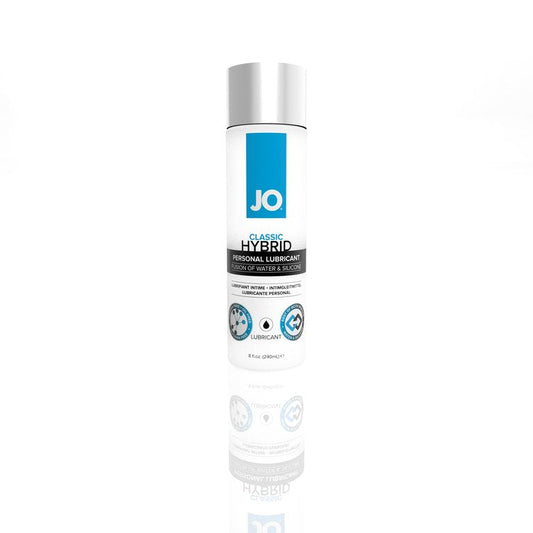 Clear JO Classic Hybrid Lubricant with a smooth silicone-water blend.