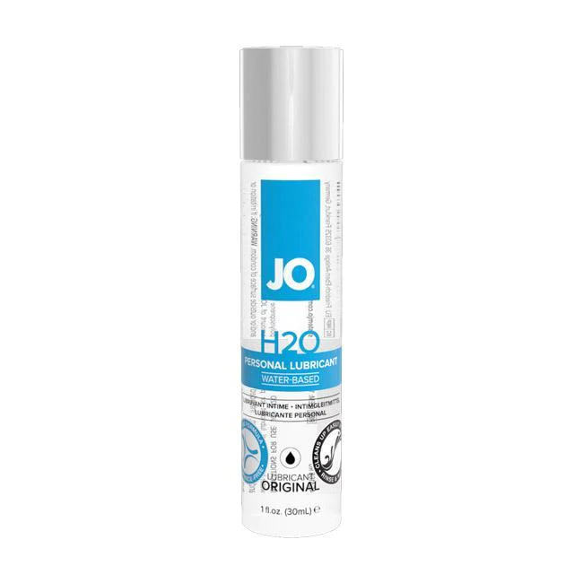 Clear JO H2O Lubricant with a smooth, long-lasting glide.