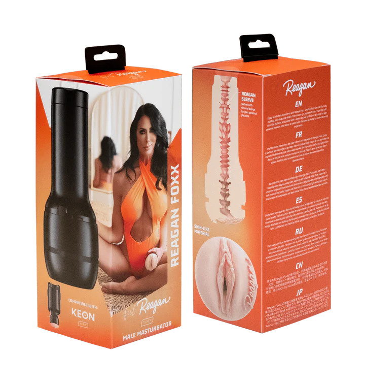 Flesh-toned Kiiroo FeelReagan Stroker with an ultra-soft, textured interior.
