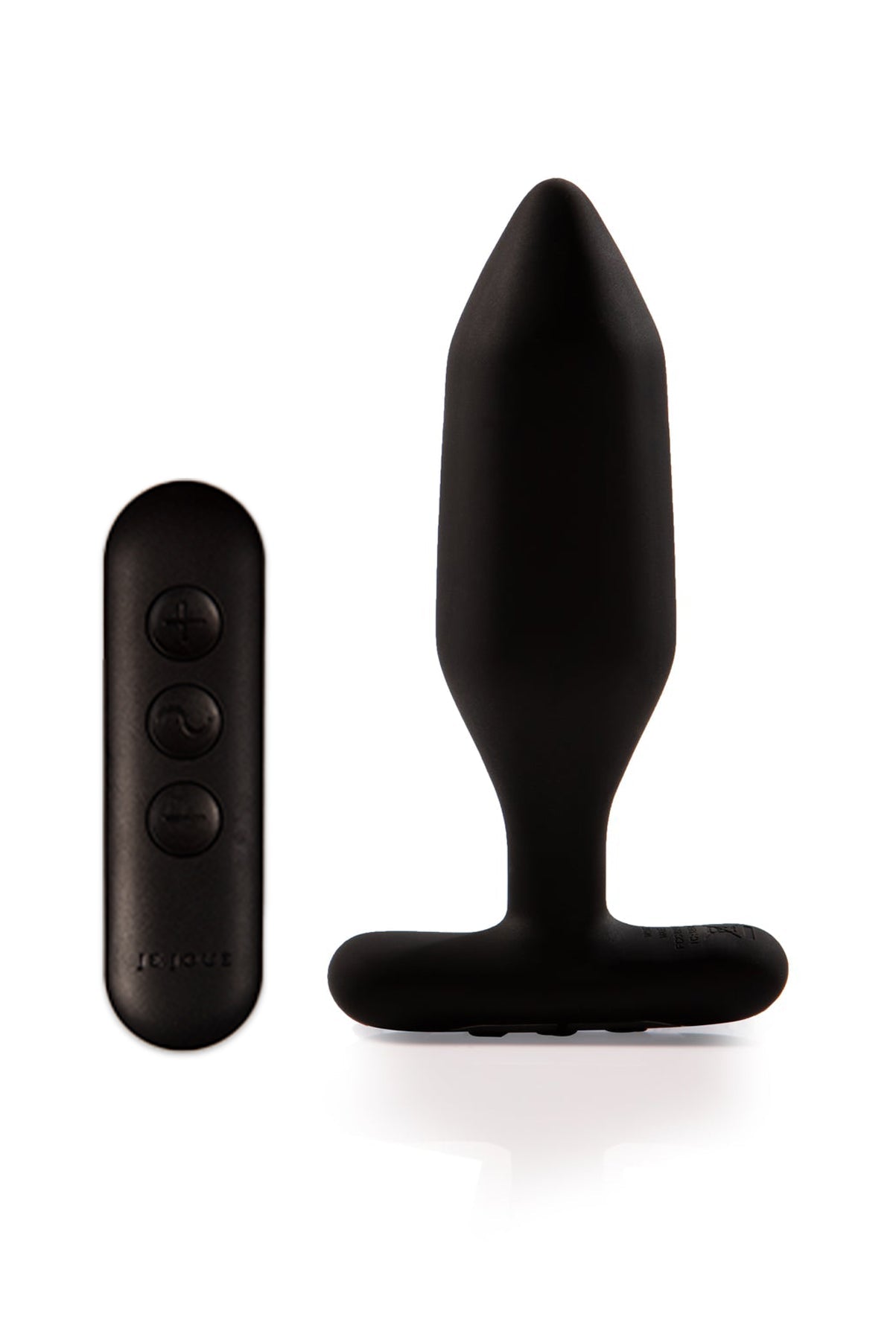 Black Je Joue Onyx Vibrating Plug with a contoured base and rumbly vibrations.