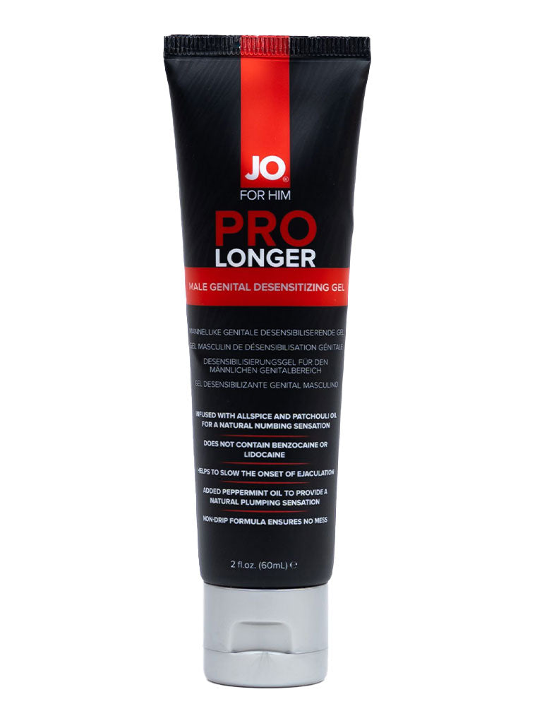 Clear JO Prolonger Gel with a benzocaine-free desensitizing formula.