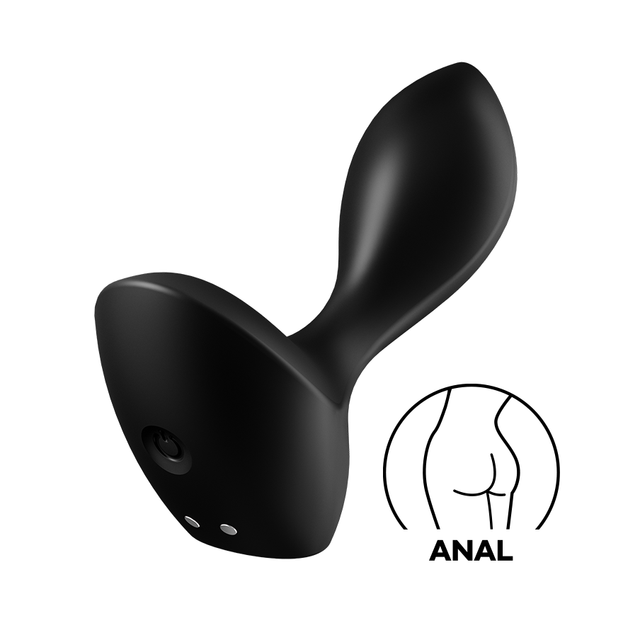 Black Satisfyer Backdoor Lover Anal Vibrator with a flexible, curved design.
