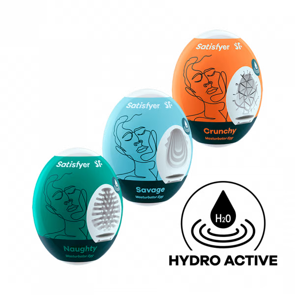 Clear Satisfyer Masturbator Egg 3-Pack with three unique textures.