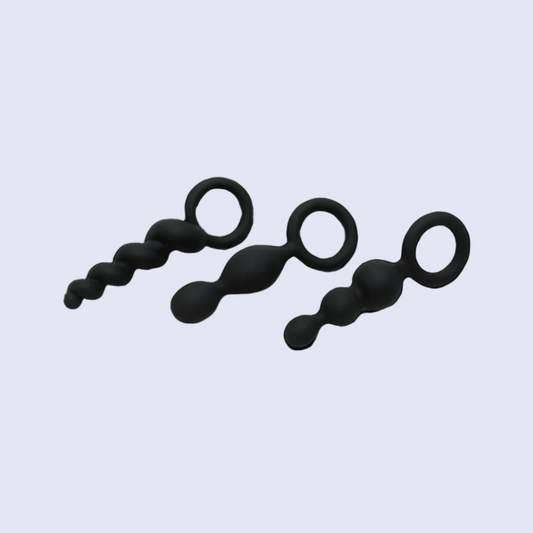 Black Satisfyer Booty Call Set with three differently sized anal plugs.