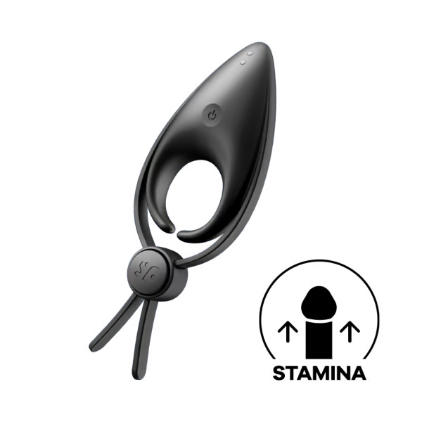 Black Satisfyer Sniper Ring Vibrator with an adjustable fit and powerful motor.