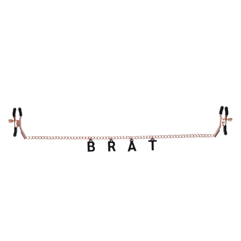 Silver Sex & Mischief Brat Charmed Nipple Clamps with adjustable tension.