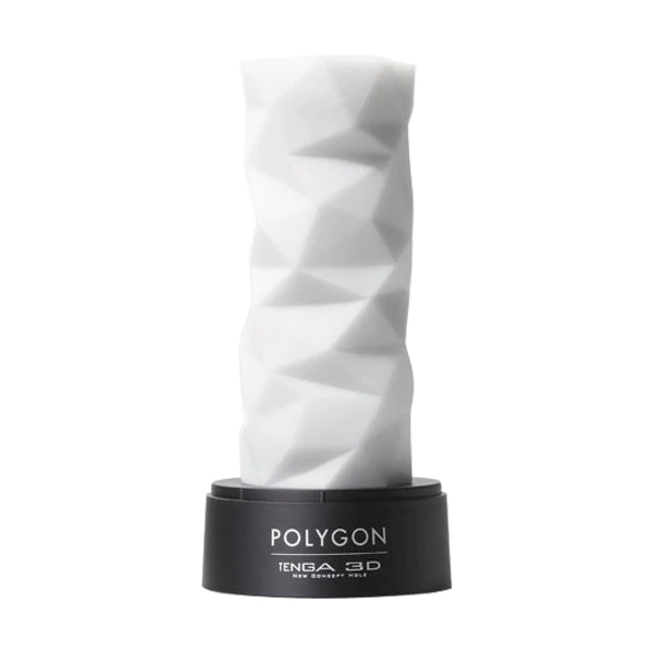 White Tenga 3D Polygon Male Masturbator with a geometric, textured interior.
