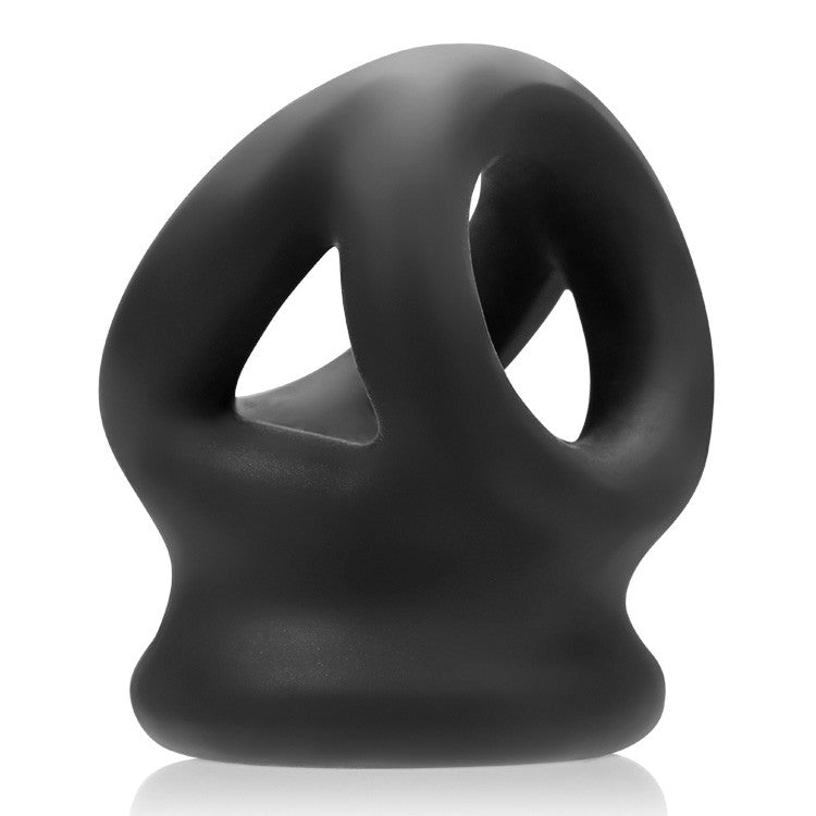 Black OXBALLS TRI-SQUEEZE Cocksling & Ballstretcher with a triple-ring design.