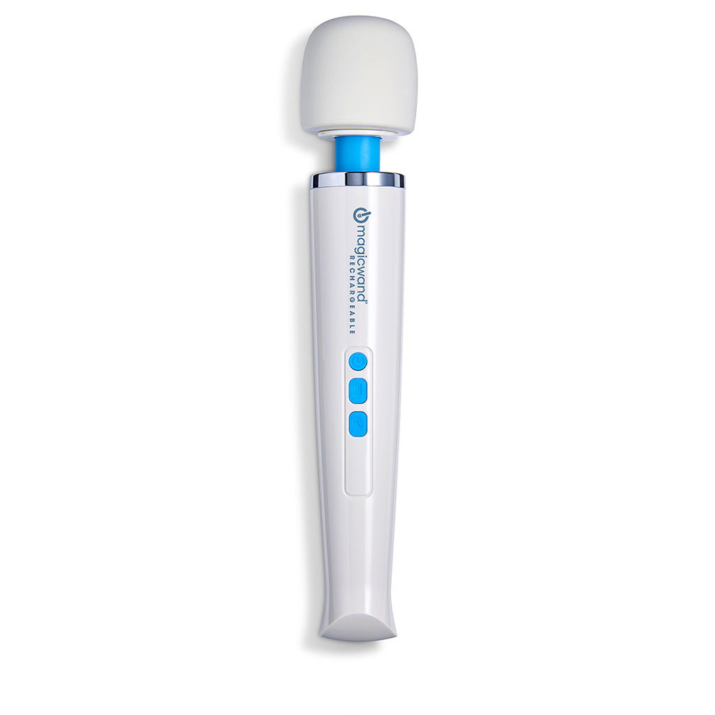 White Hitachi Magic Wand Rechargeable with cordless power and deep vibrations.