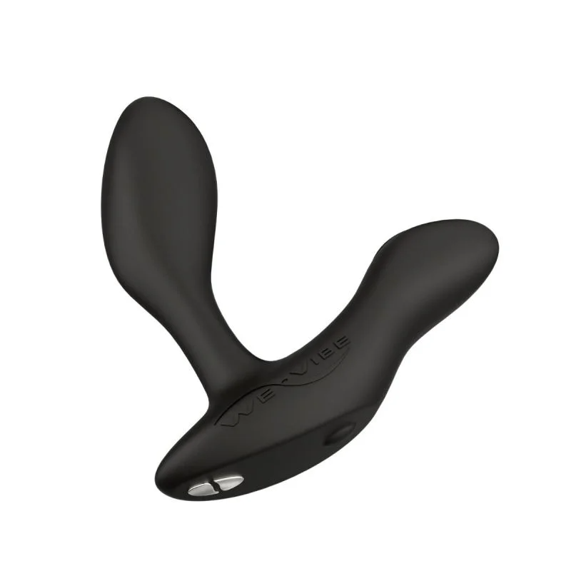 Black We-Vibe Vector+ Prostate Vibrator with a remote control and flexible shaft.