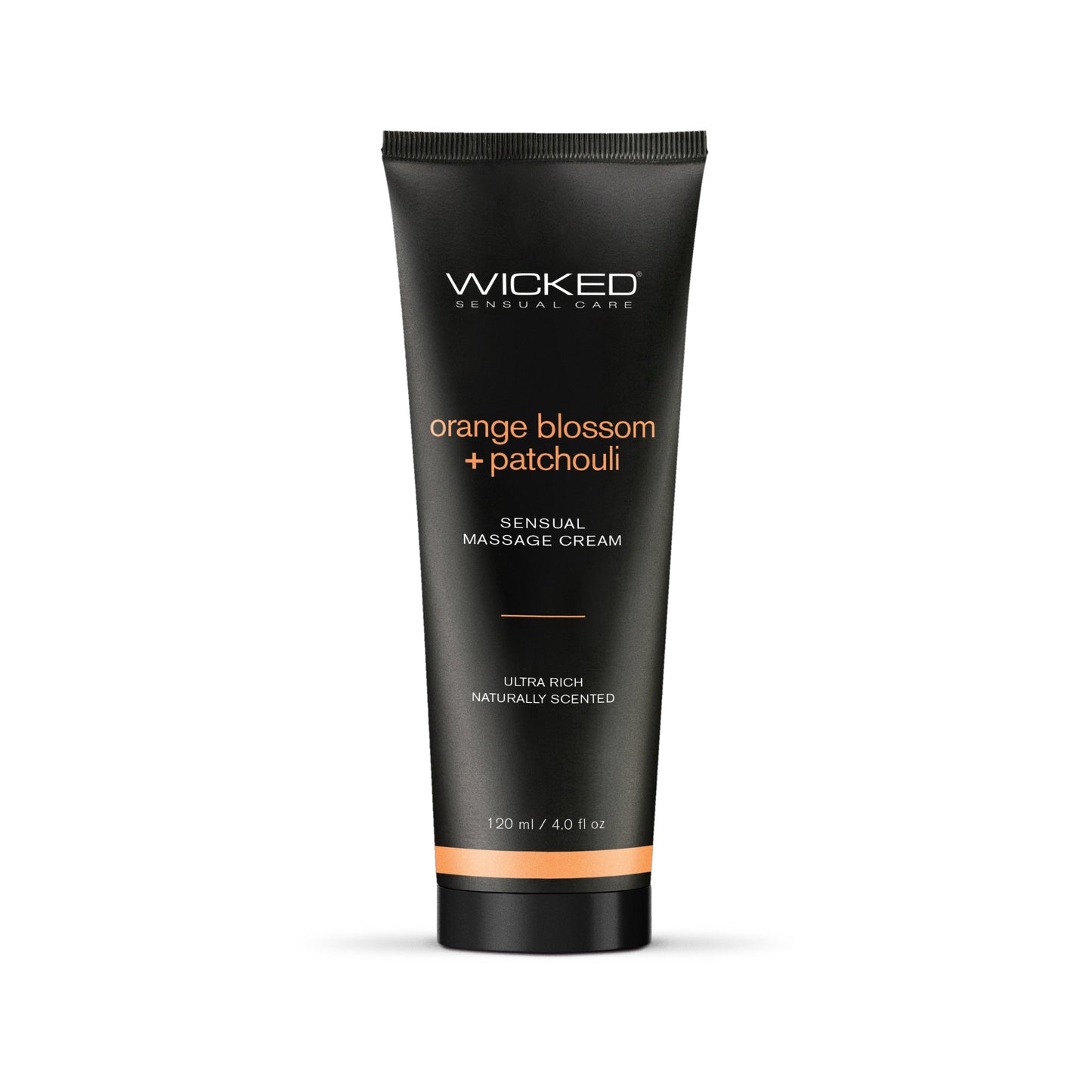 White Wicked Orange Blossom + Patchouli Massage Cream with a soft, aromatic scent.