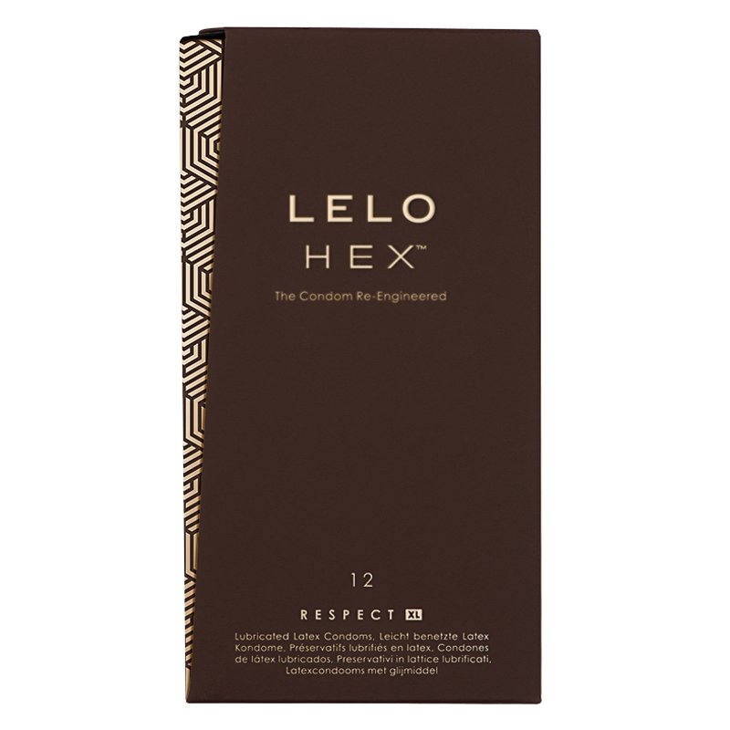 Black Lelo HEX Respect XL Condoms with a larger, strong hexagonal design.