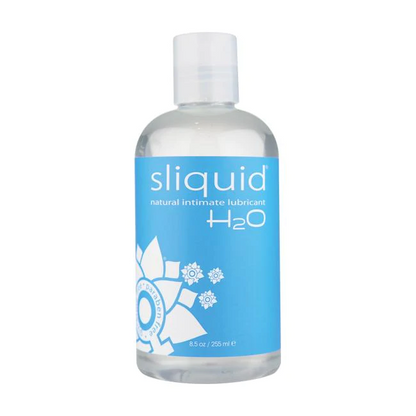 Clear Sliquid H2O Lubricant in a body-safe, glycerin-free formula.